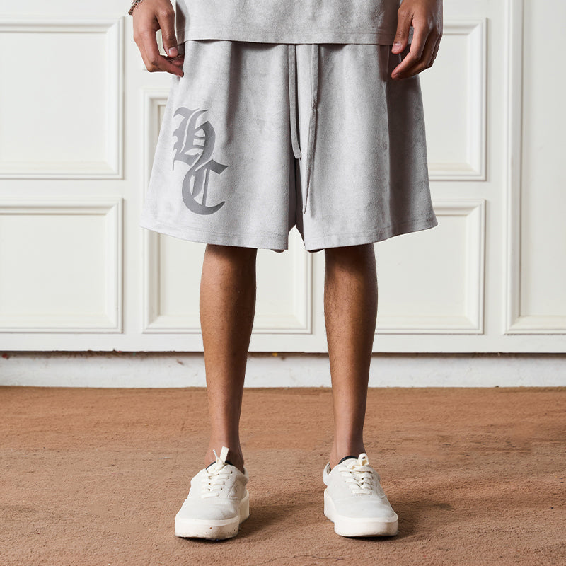 Gothic Logo Suede Shorts