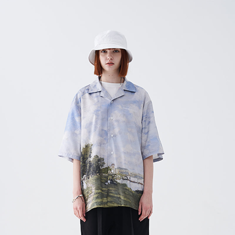 Monet Oil Painting Landscape Cuban Shirt