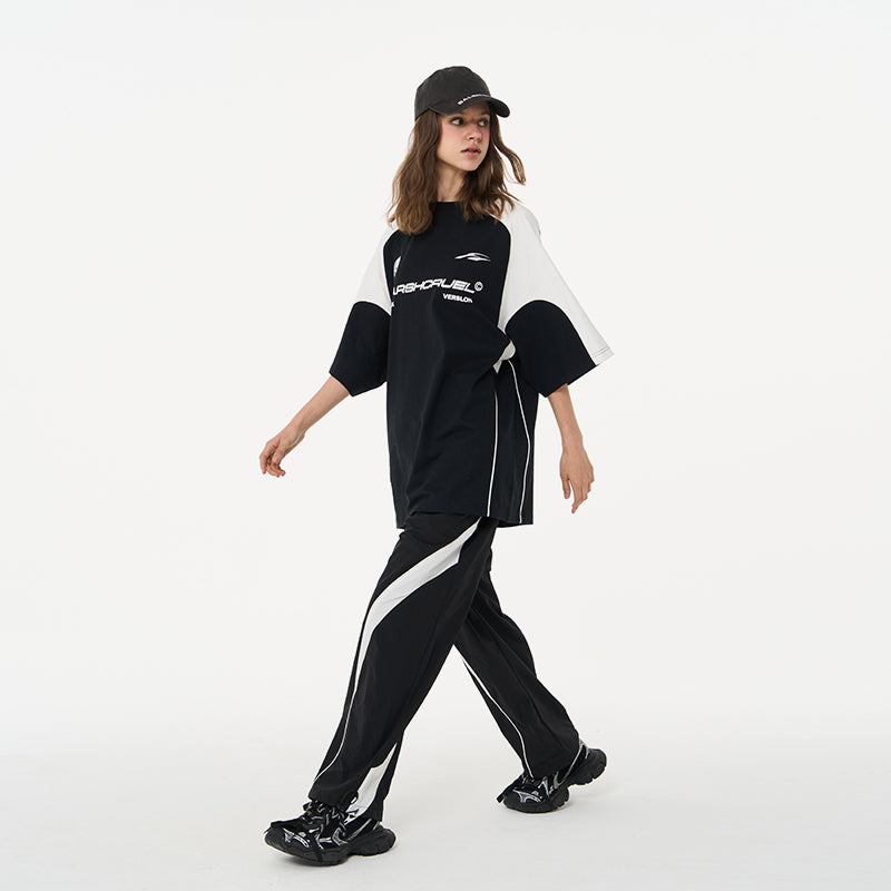 Stitching Loose Round Neck Logo Tee