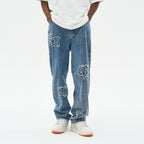 Distressed Embroidered Gothic Logo Denim