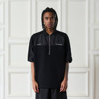 Splicing Embroidered Zipper Polo Shirt