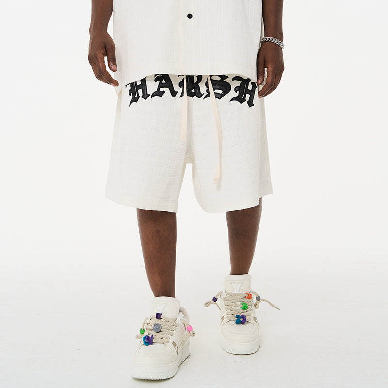 Embroidered Gothic Logo Checkered Shorts