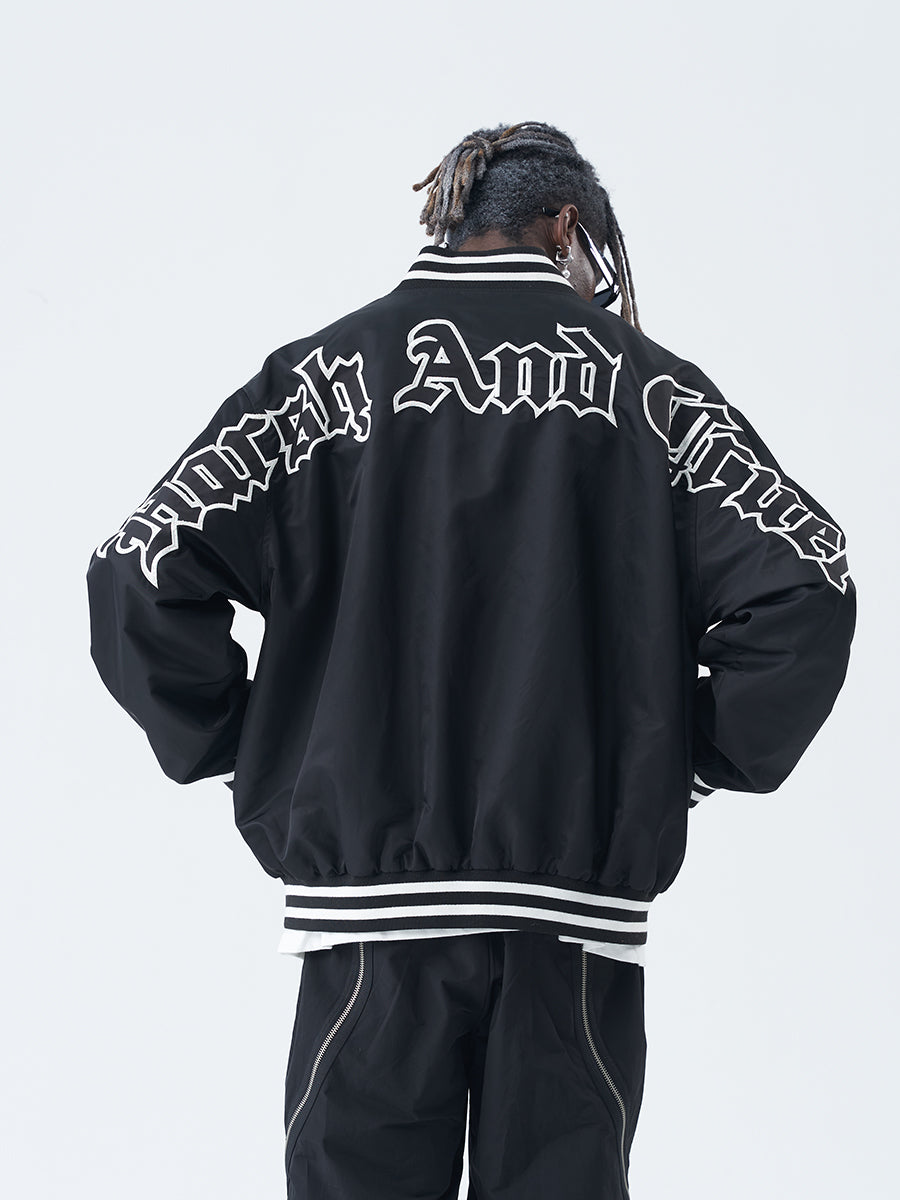 Gothic Logo Embroidered Varsity Jacket