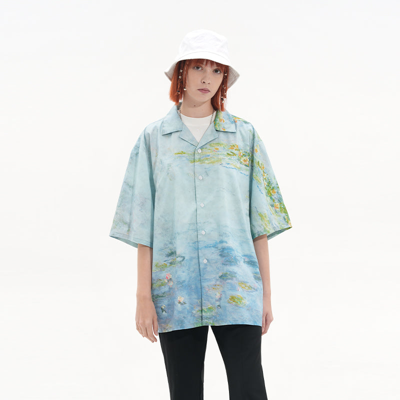 Monet Sunset Landscape Oil Painting Printed Shirt