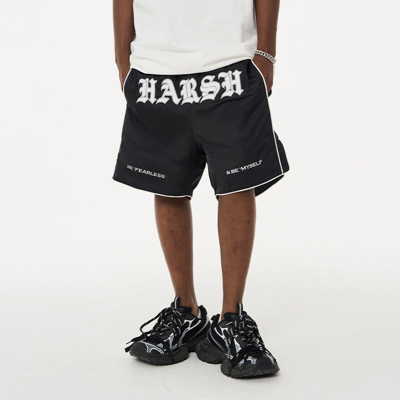 Embroidered Logo Slogan Shorts