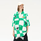 Hand Drawn Checkerboard Full Print Cuban Shirt