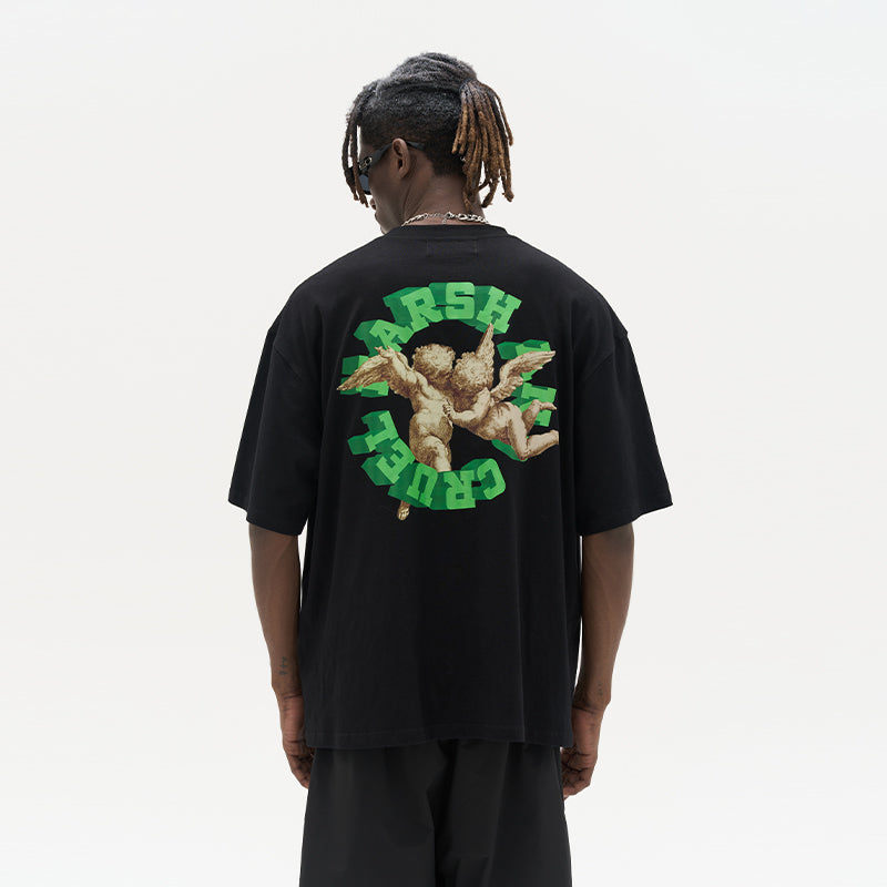 3D Logo Ring Angels Statue Printed Tee