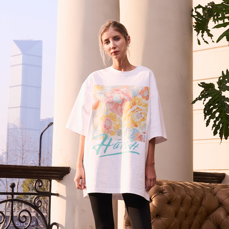 Retro Oil Painting Flowers Logo Tee