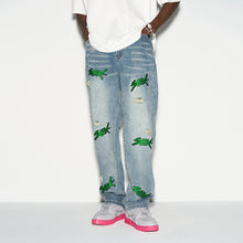 Load image into Gallery viewer, Distressed Embroidered Loose Denim
