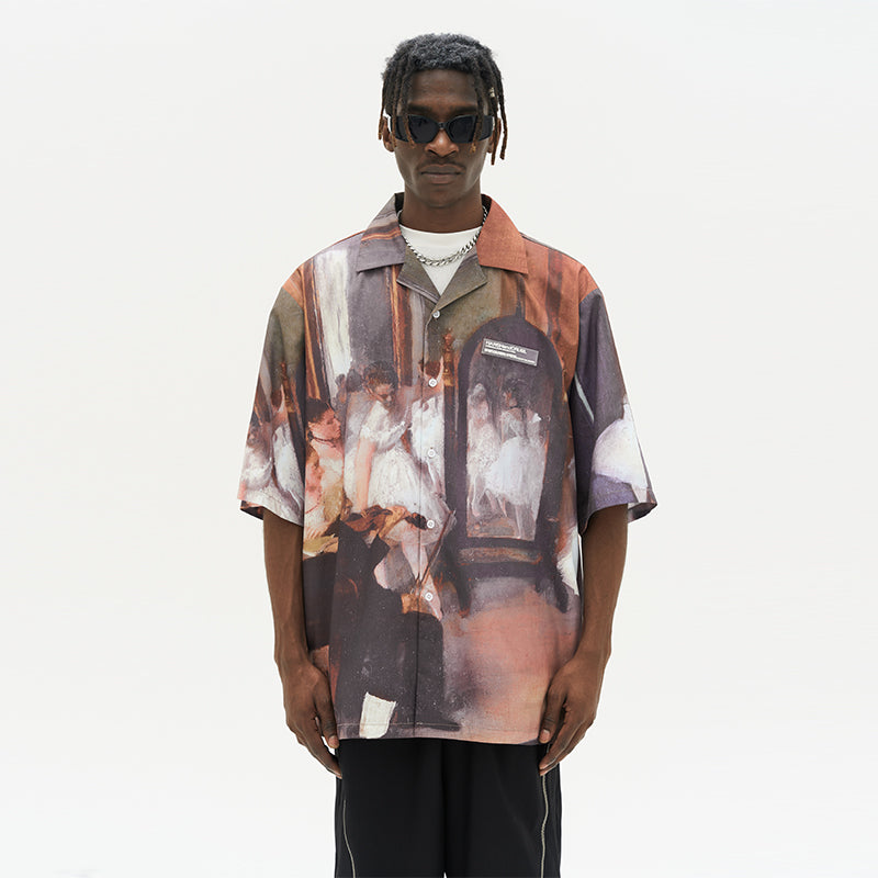 Ballet Oil Painting Full Print Cuban Shirt