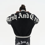 Gothic Logo Embroidered Sherpa Varsity Jacket