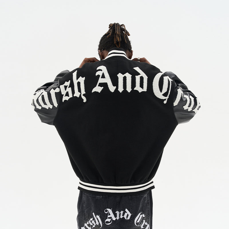 Gothic Logo Embroidered Sherpa Varsity Jacket