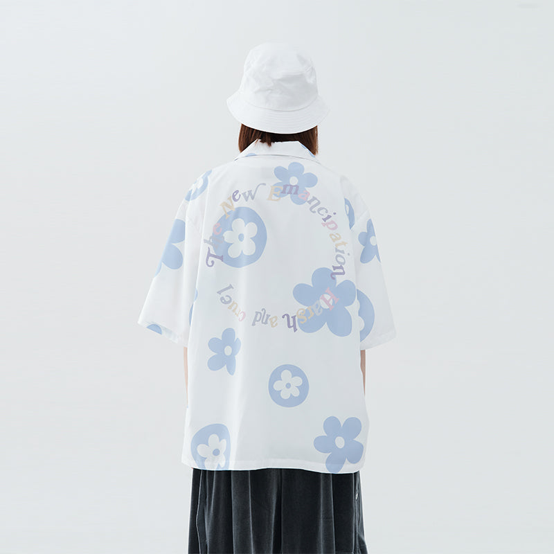 Flowers Full Print Logo Cuban Shirt