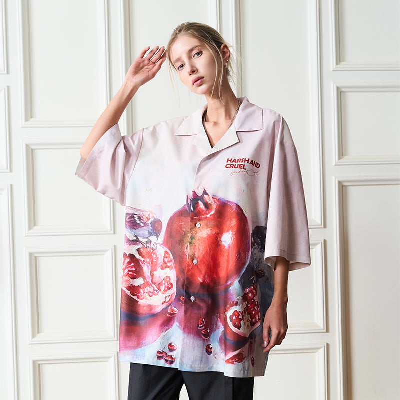 Pomgranate Full Print Cuban Shirt