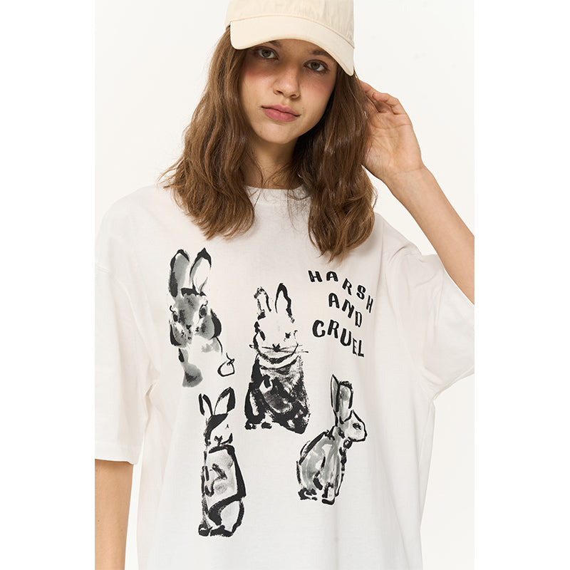 Handpainted Rabbits Logo Printed Tee