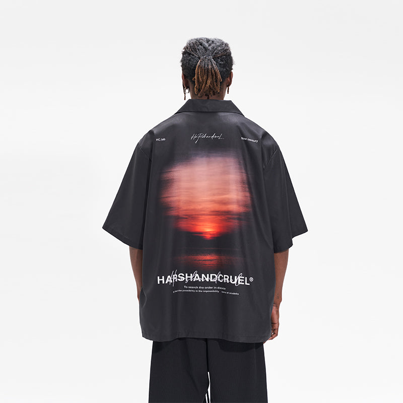 Handpainted logo Sunset Printed Cuban Shirt