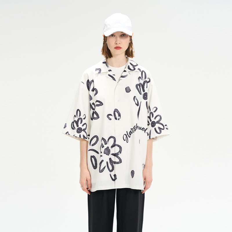 Watercolor Flowers Printed Cuban Shirt