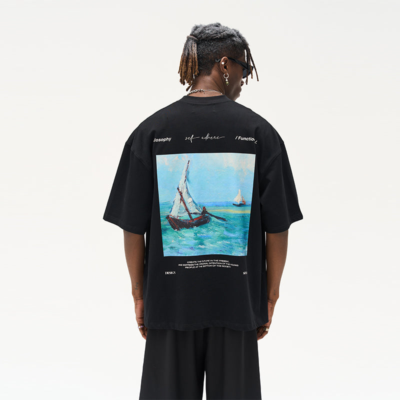 Marine Landscape Oil Painting Printed Tee