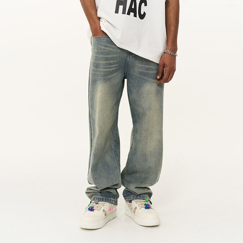 Washed Straight Zipper Flared Denim