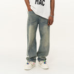 Washed Straight Zipper Flared Denim