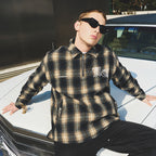 Embroidered Logo Checkered Zipper L/S Shirt