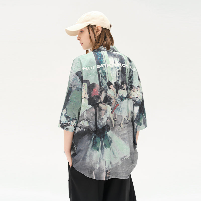 Ballet Oil Painting Full Print Cuban Shirt