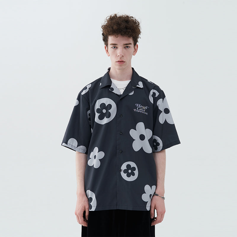 Flowers Full Print Logo Cuban Shirt