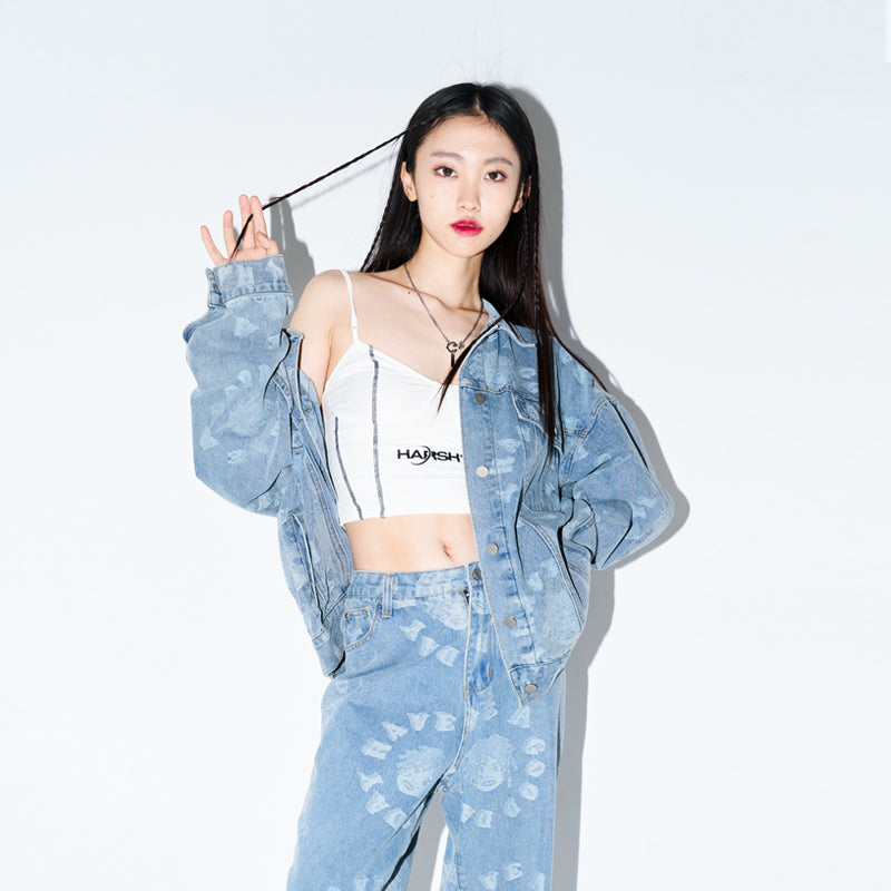 3D Circles All Over Denim Jacket