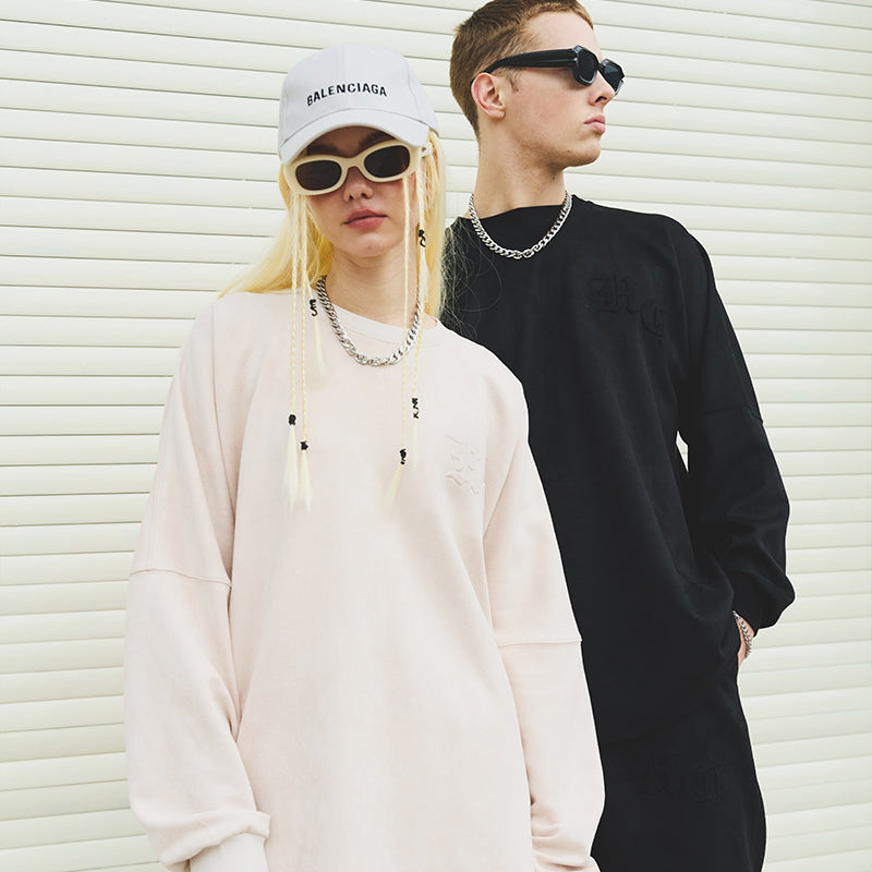 Embossed Gothic Logo Suede L/S Tee