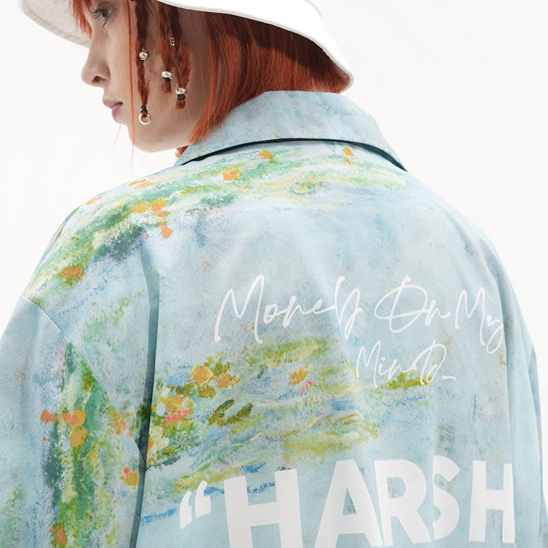 Monet Sunset Landscape Oil Painting Printed Shirt