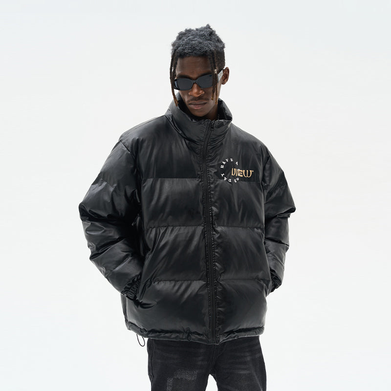 Cartoon Face Faux Crocodile Leather Down Jacket