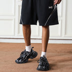 Striped Stitched logo Shorts