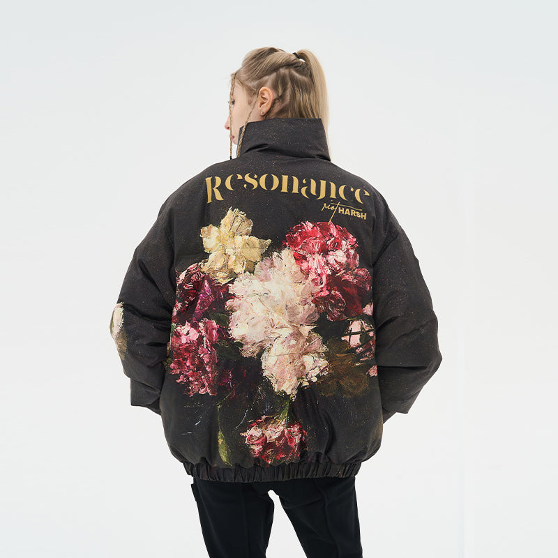 Oil Painting Flowers Full Print Down Jacket
