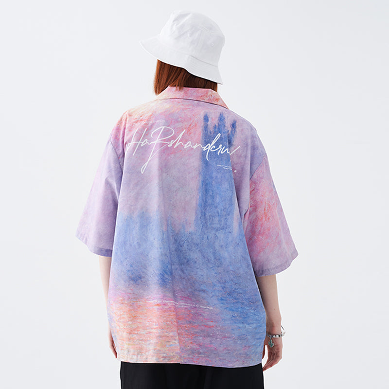 Monet Oil Painting Full Print Cuban Shirt