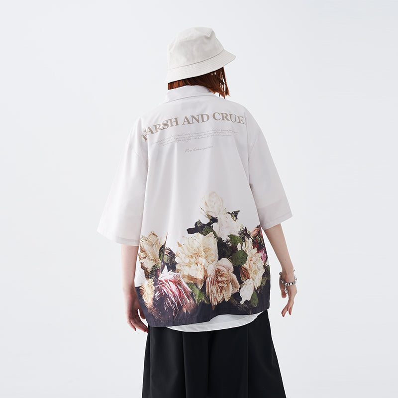 Retro Oil Painting Flowers Cuban Shirt