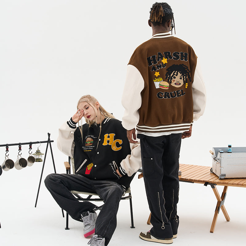 Cartoon Meal Embroidered Varsity Jacket