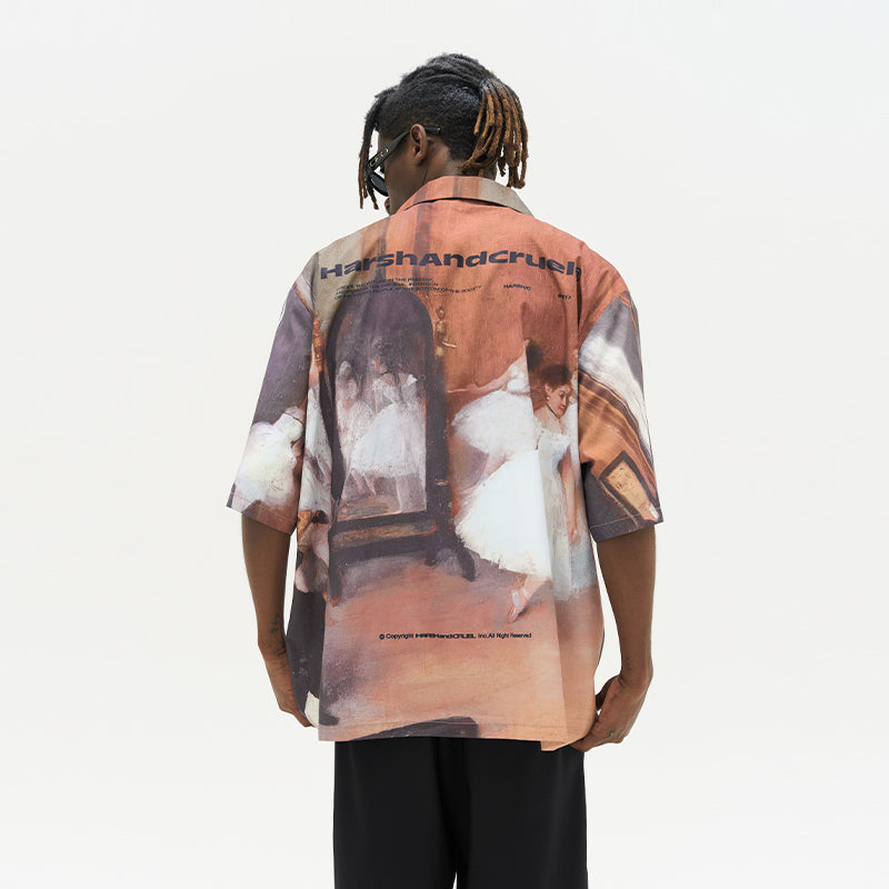 Ballet Oil Painting Full Print Cuban Shirt