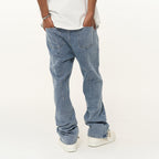 Irregular Stitched Zipper Flared Denim