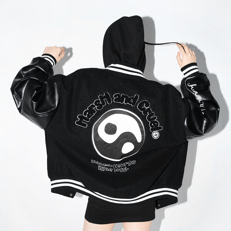 Ying-Yang Embroidered Logo Varsity Jacket