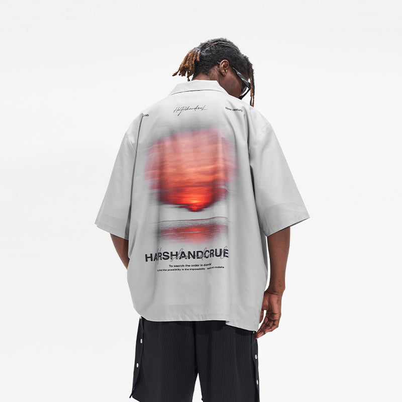 Handpainted logo Sunset Printed Cuban Shirt