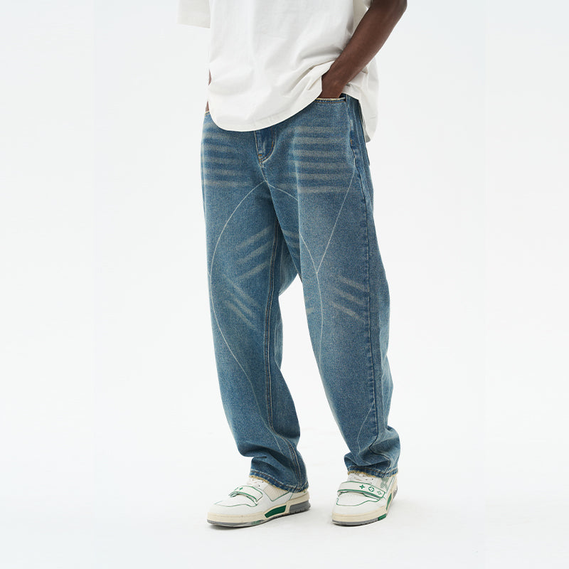 Heavy Washed Striped Loose Denim
