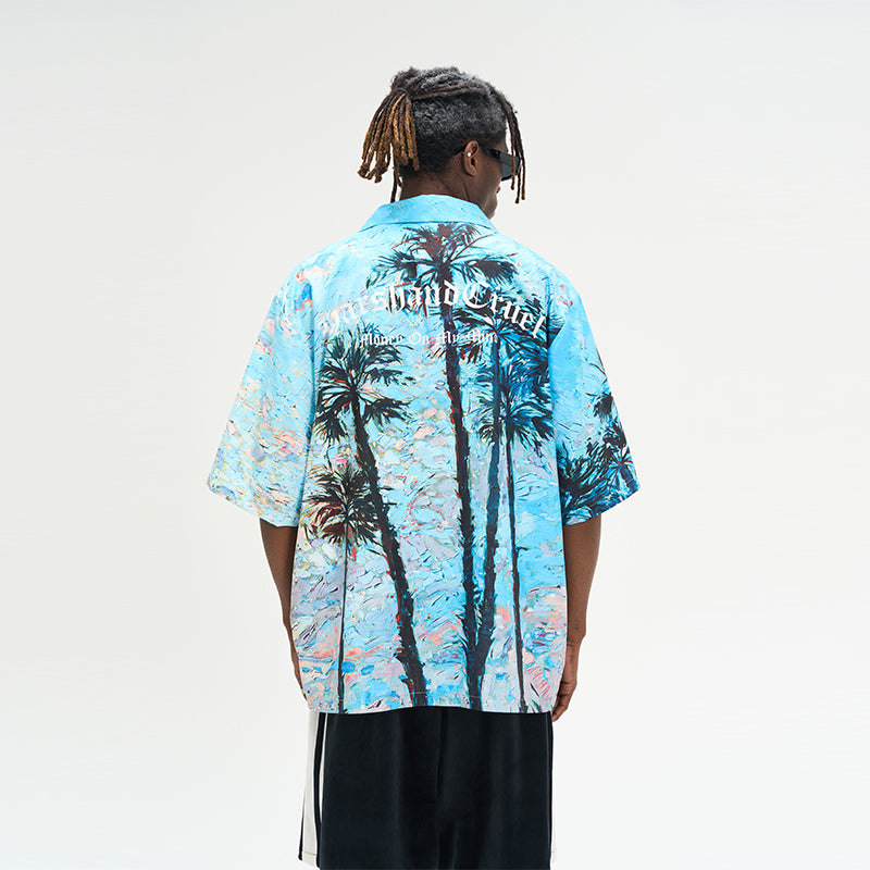 Handpainted Palms Gothic Logo Cuban Shirt