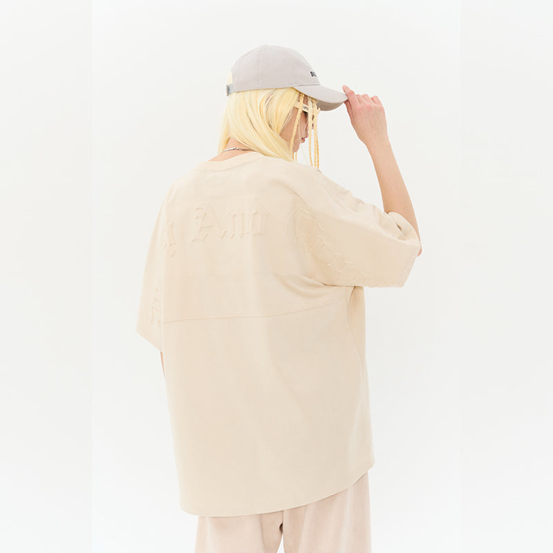 Embossed Gothic Logo Suede Tee