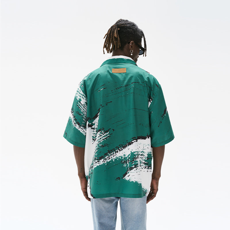 Gradient Logo Brush Printed Cuban Shirt
