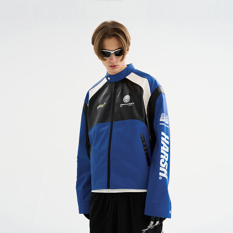 Colorblock Faux Leather Racing Jacket