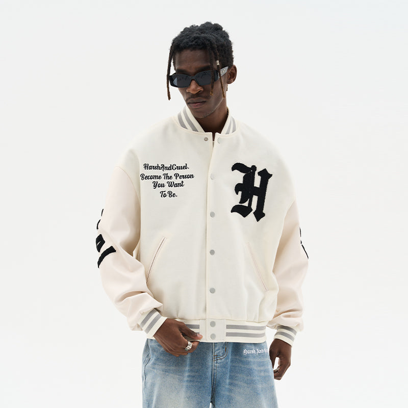 Gothic Logo Embroidered Sherpa Varsity Jacket