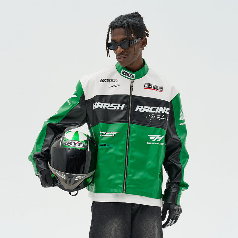 harsh and cruel スポーツ風 レトロ カジュアル ジャケット Retro Motorcycle Racing Logo Jacket – Harsh and Cruel