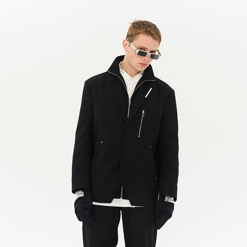 Layered Zipper Suit Jacket