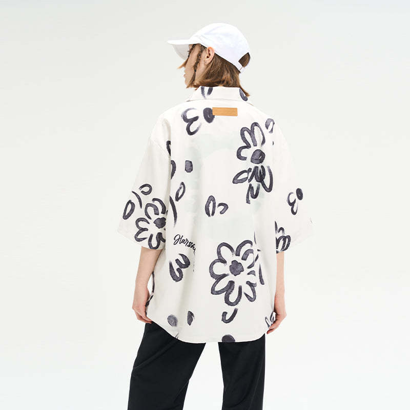 Watercolor Flowers Printed Cuban Shirt