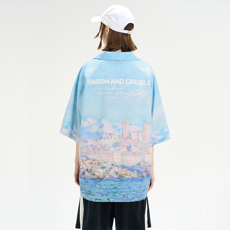 Monet Oil Painting Coast Full Print Cuban Shirt